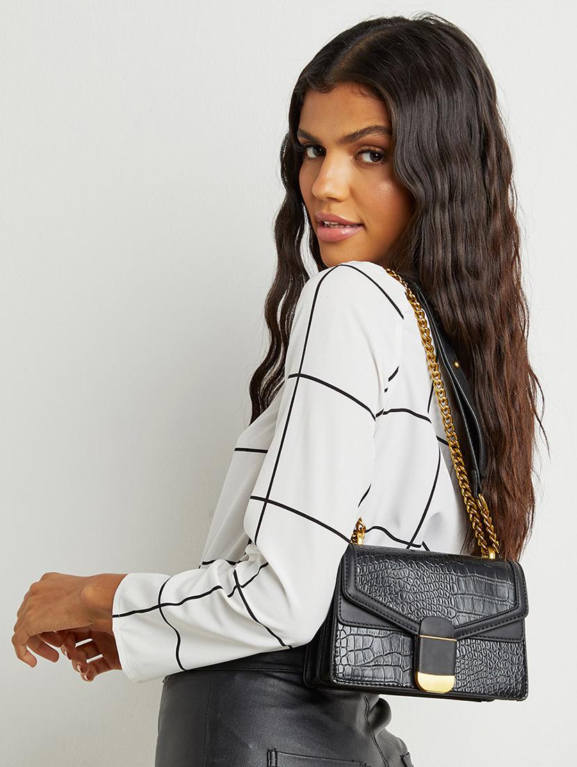 women black textured pu sling bag - 21971286 - Standard Image - 3