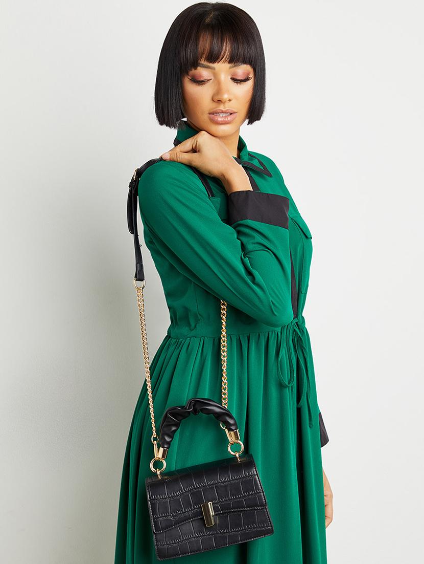 black textured pu handbag bag - 21971287 - Standard Image - 5