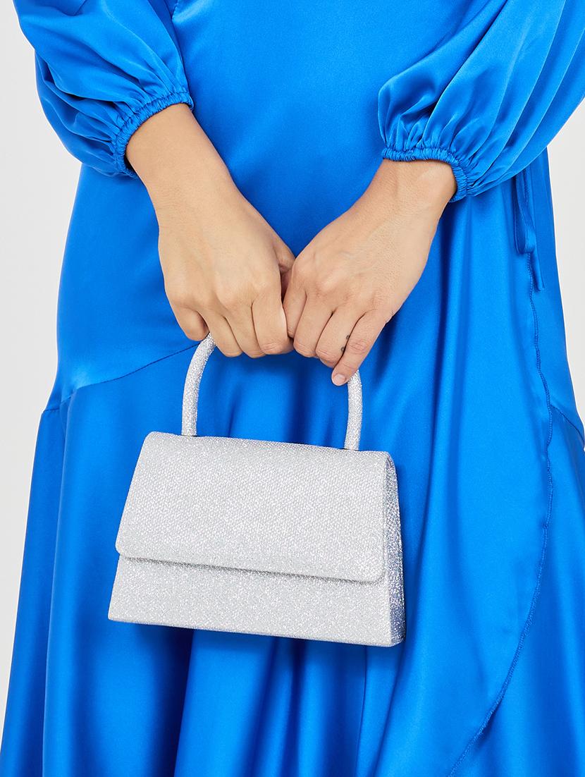 silver textured polyester flap over handbag - 21971292 - Standard Image - 5
