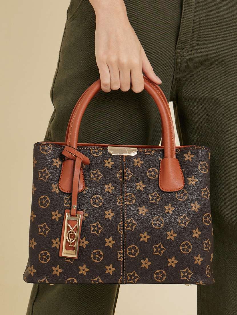 women printed tan pu leather handbag - 21971294 - Standard Image - 3