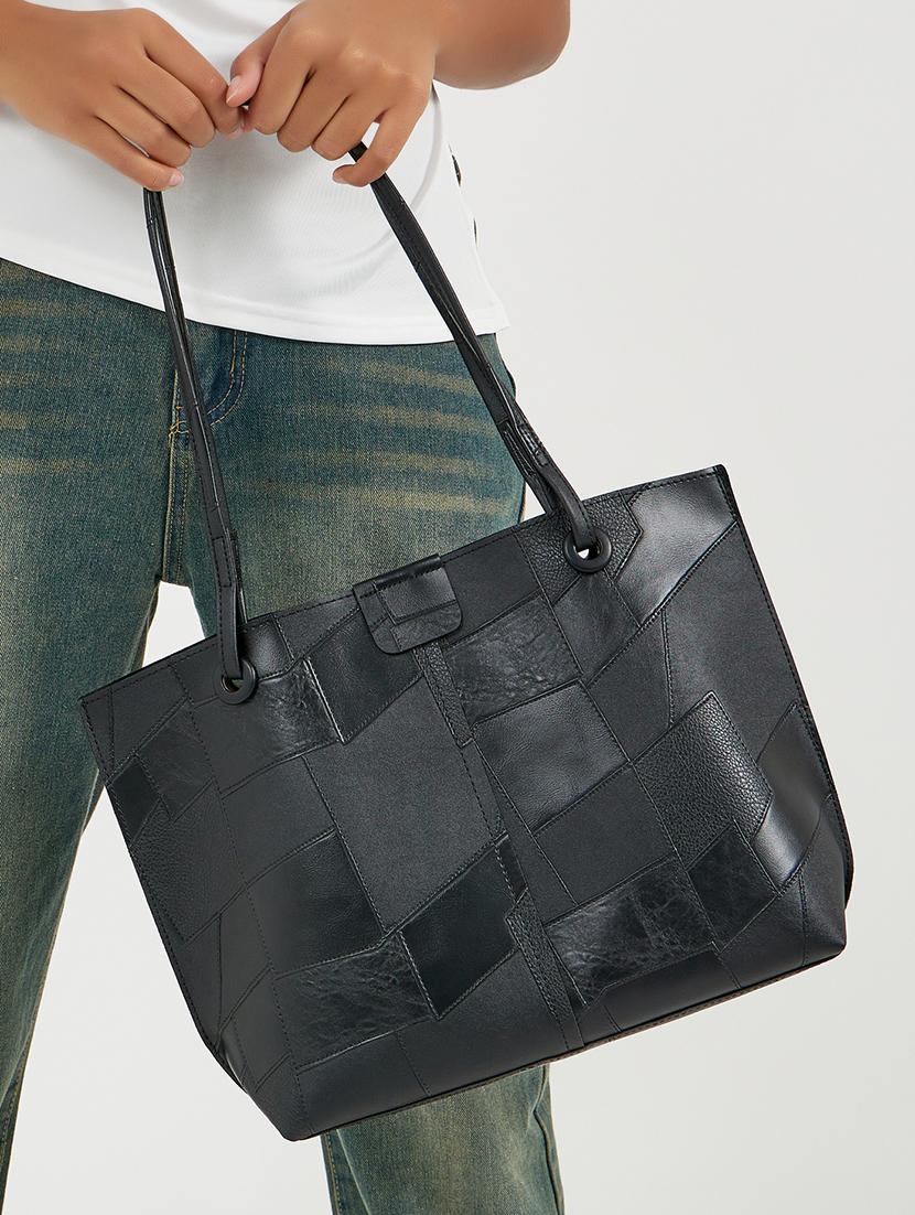 women textured black pu shoulder bag set - 21971295 - Standard Image - 3