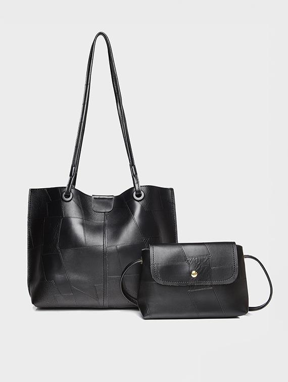 women textured black pu shoulder bag set - 21971295 - Standard Image - 5