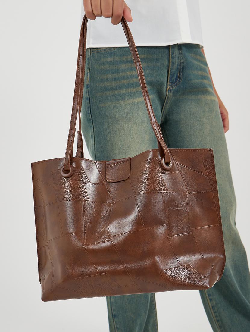 brown textured pu shoulder bag set - 21971296 - Standard Image - 3