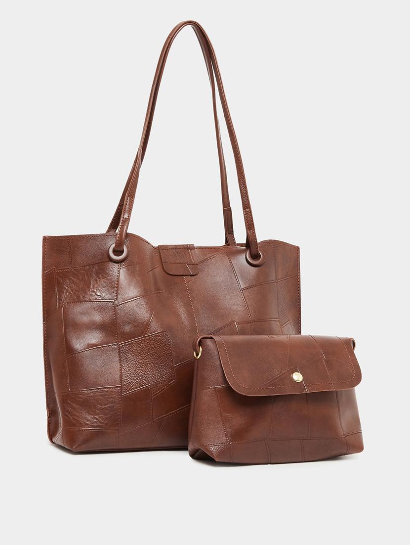 brown textured pu shoulder bag set - 21971296 - Standard Image - 5
