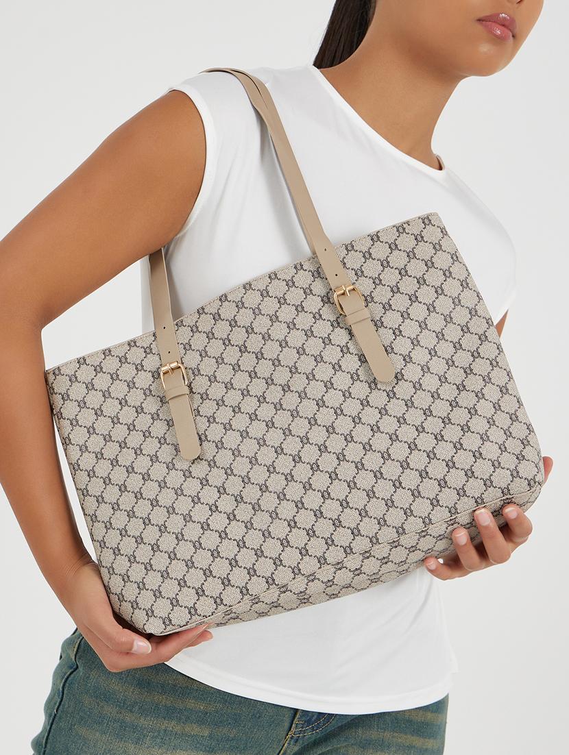 women printed beige pu shoulder bag - 21971297 - Standard Image - 3