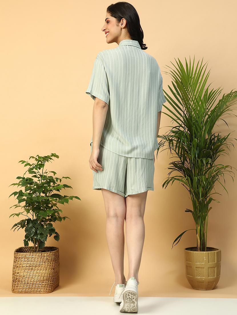 green viscose top and shorts set coord - 21971312 - Standard Image - 3