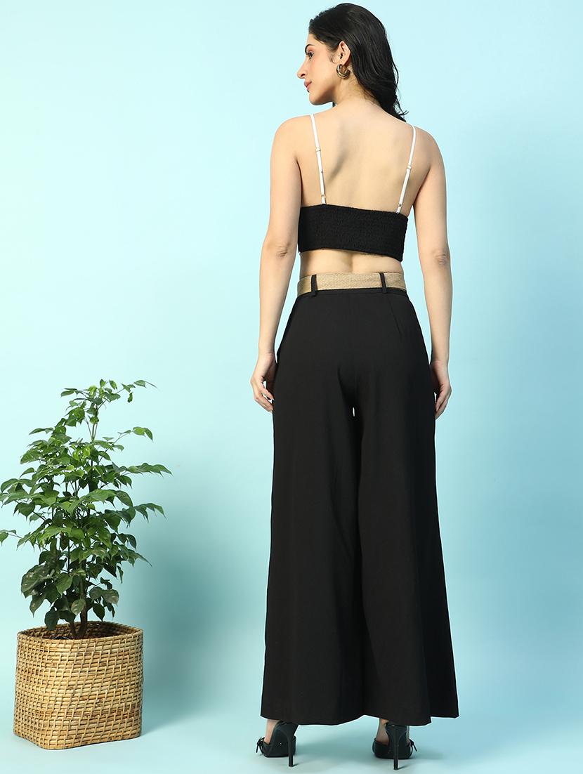 black polyester top and palazzos set coord - 21971314 - Standard Image - 3