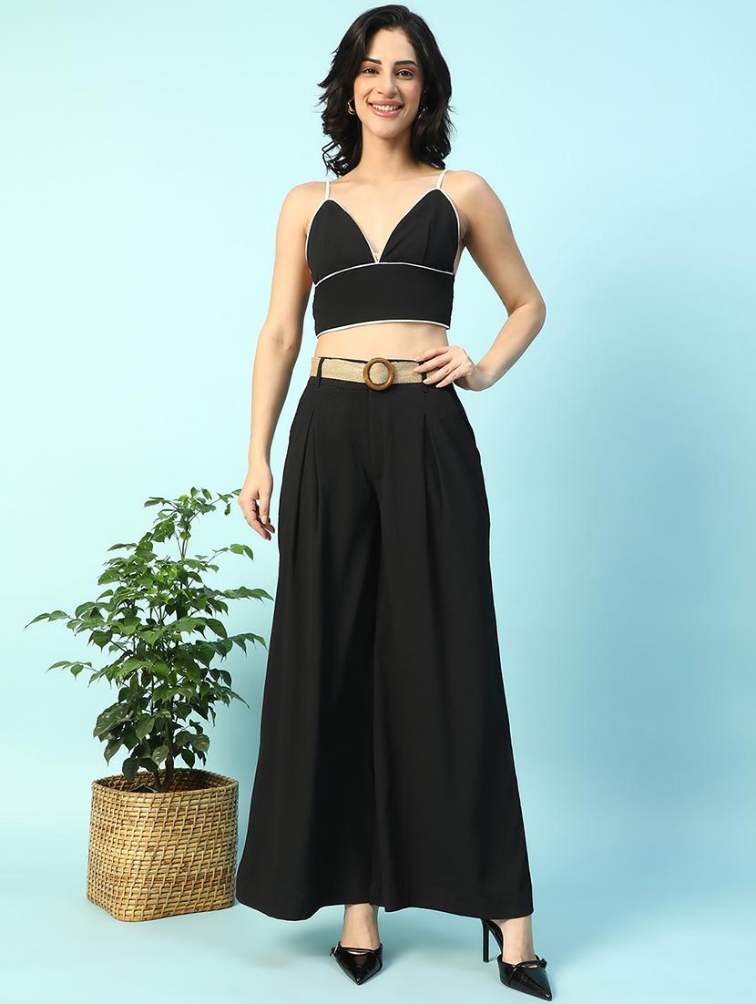 black polyester top and palazzos set coord - 21971314 - Standard Image - 5