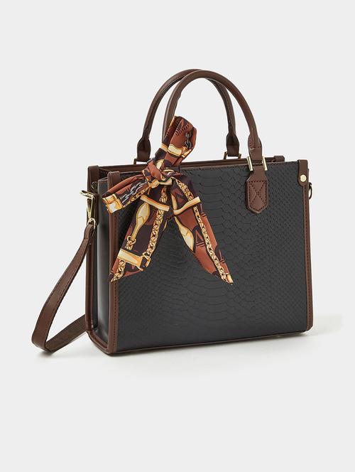 black pu handbag with bow detail - 21971372 -  Standard Image - 0