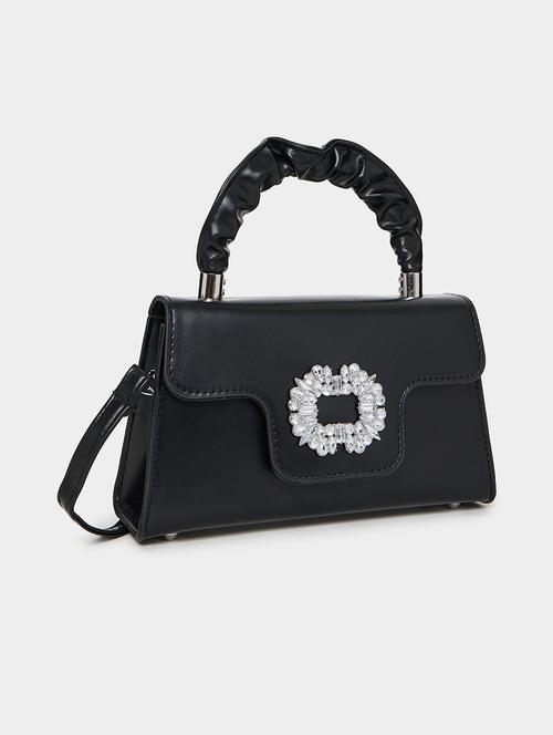 black embellished pu leather handbag party - 21971380 - Standard Image - 0