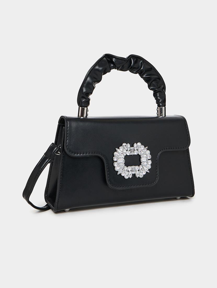 black embellished pu leather handbag party - 21971380 - Zoom Image - 0