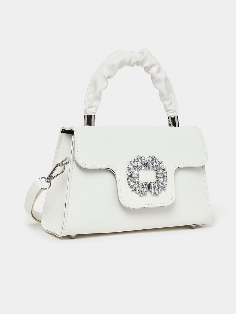 white embellished party wear pu handbag - 21971381 -  Zoom Image - 0