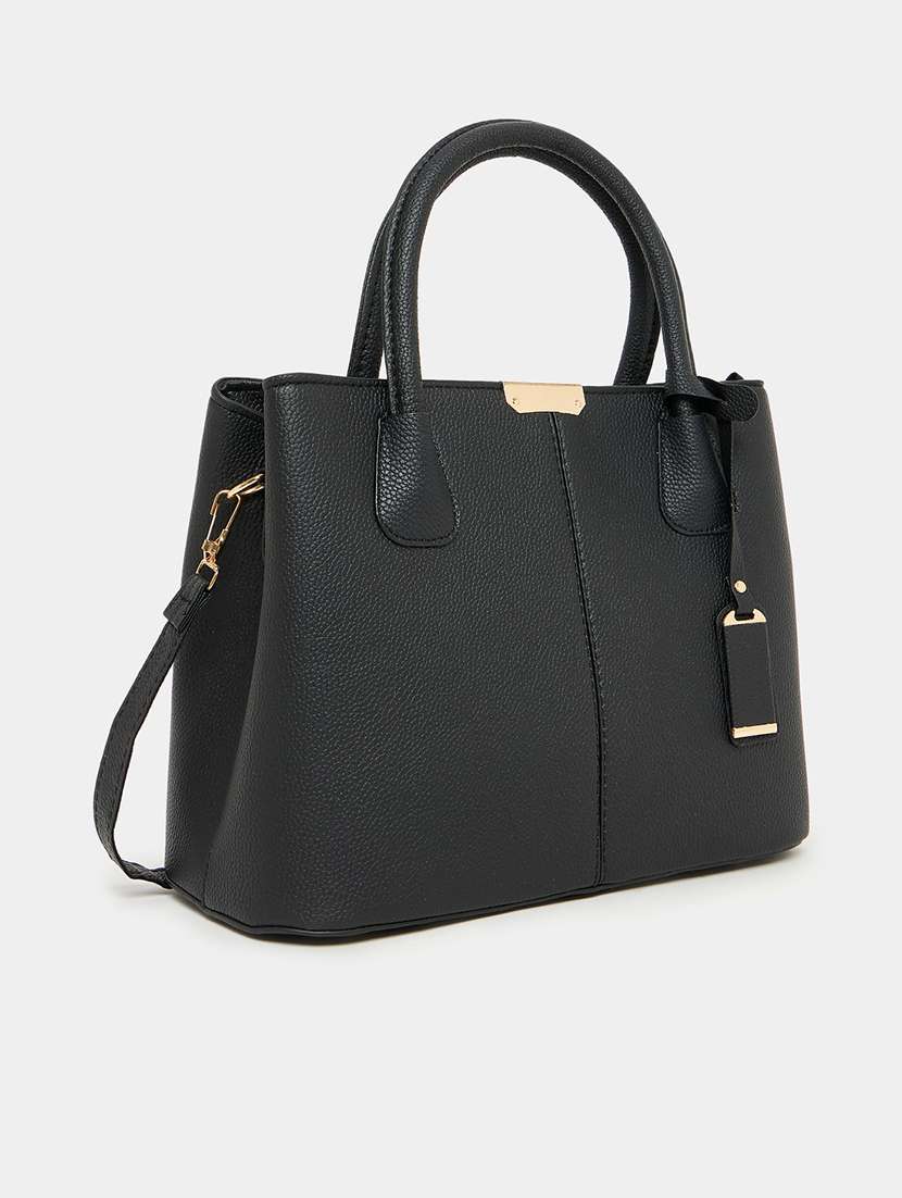 structured stylish pu leather handbag black