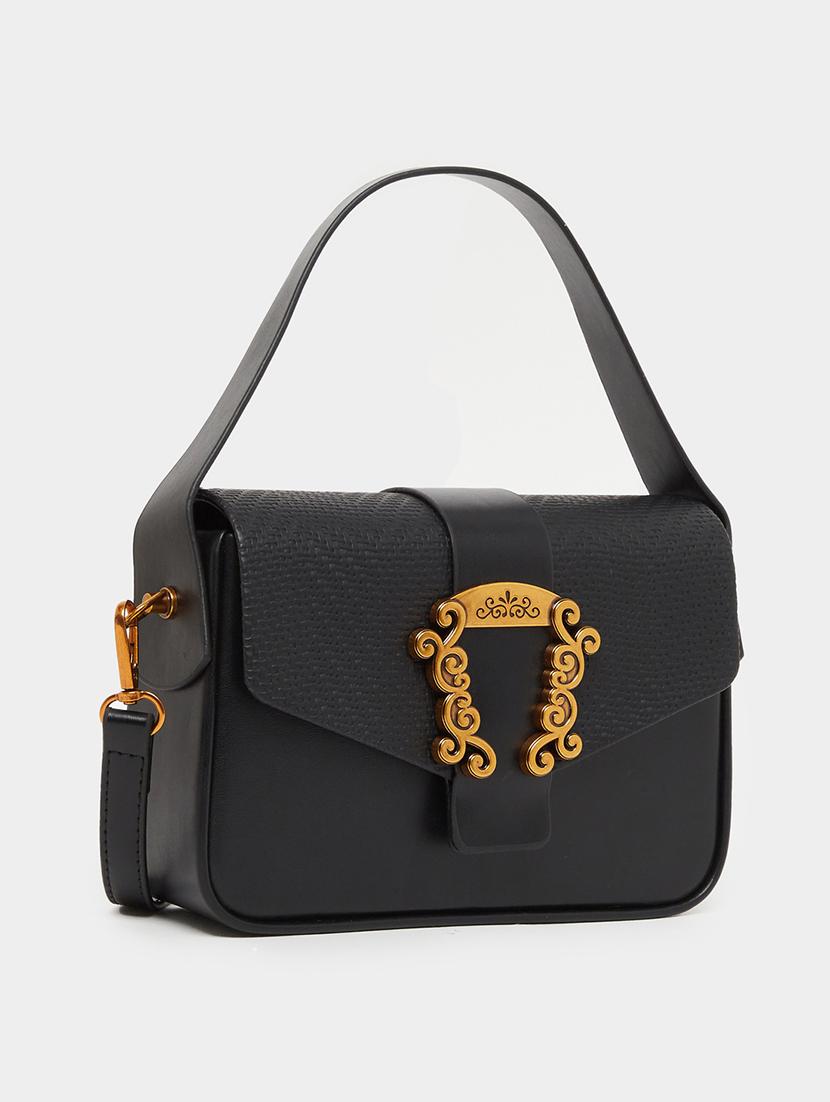 textured black pu handbag with buckle - 21971407 - Zoom Image - 0