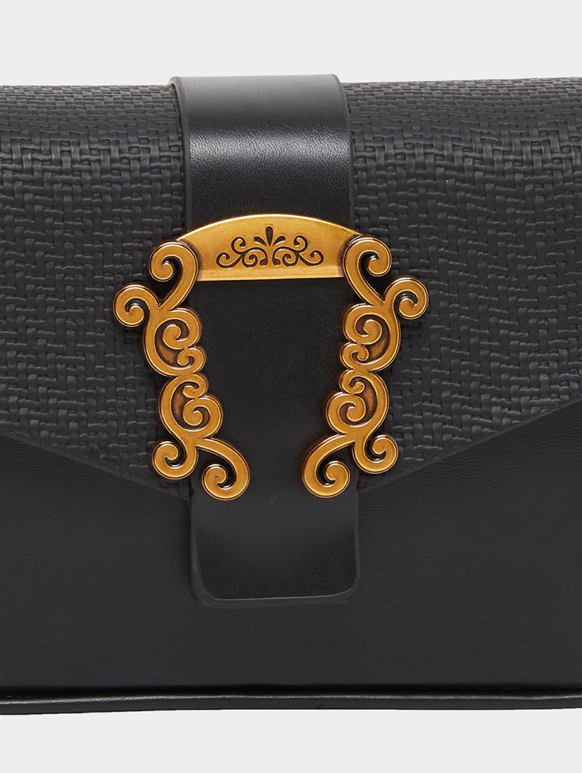 textured black pu handbag with buckle - 21971407 - Standard Image - 5
