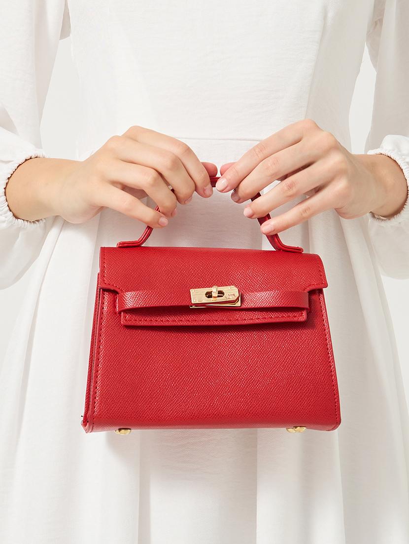 red buckle lock detail handbag - 21971409 - Standard Image - 3