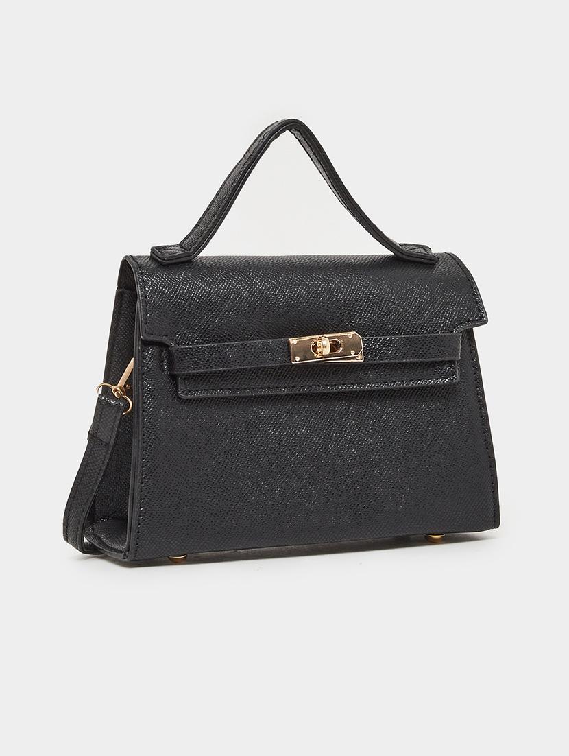 black textured pu leather handbag - 21971410 - Standard Image - 3