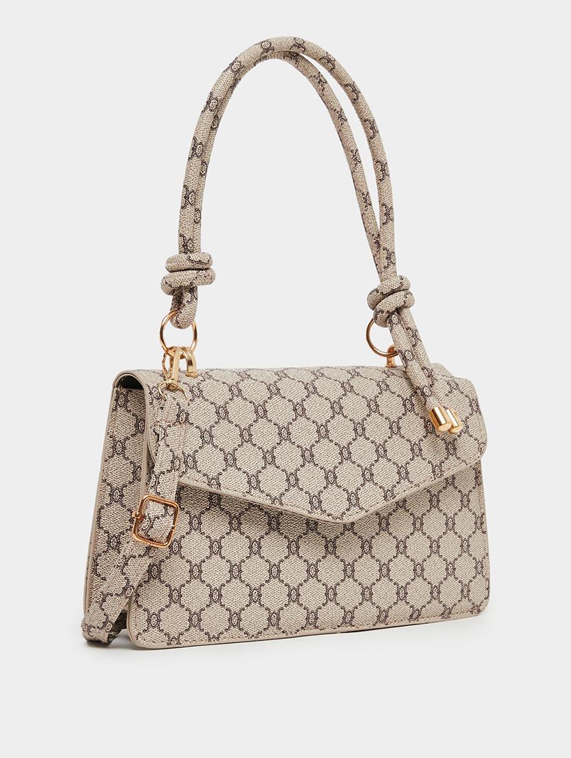 printed pu handbag with tie knot handle - 21971416 - Zoom Image - 0