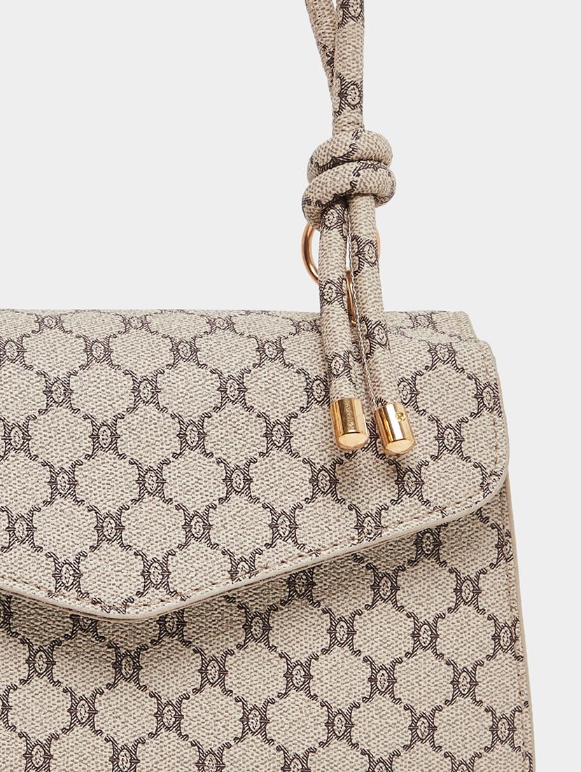 printed pu handbag with tie knot handle - 21971416 - Standard Image - 3