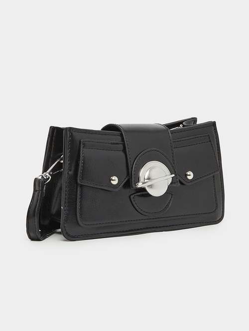 women black pu solid handbag - 21971418 -  Standard Image - 0