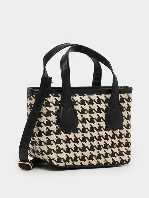houndstooth textured canvas handbag with sling strap - 21971425 -  Standard Image - 0