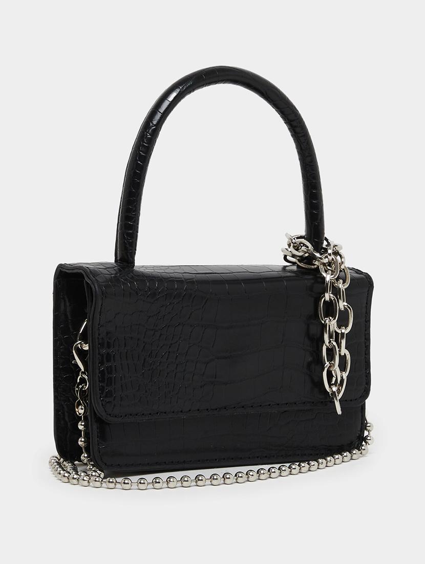 textured croc black handbag with chain - 21971426 - Zoom Image - 0