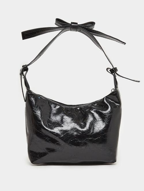 black pu tie knot handle handbag - 21971432 -  Standard Image - 0