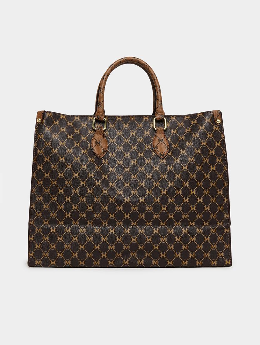 printed pu tote handle brown handbag - 21971433 -  Zoom Image - 0
