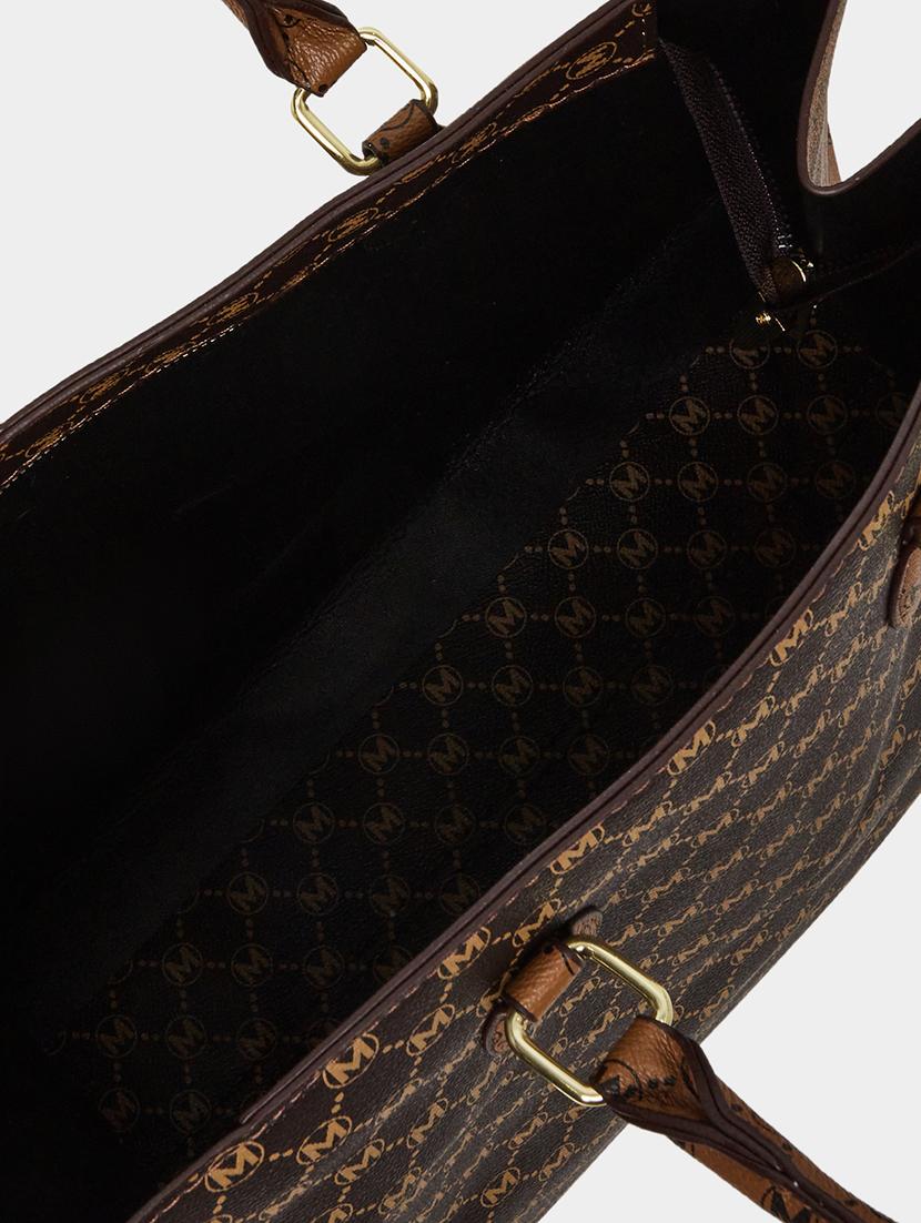 printed pu tote handle brown handbag - 21971433 - Standard Image - 3
