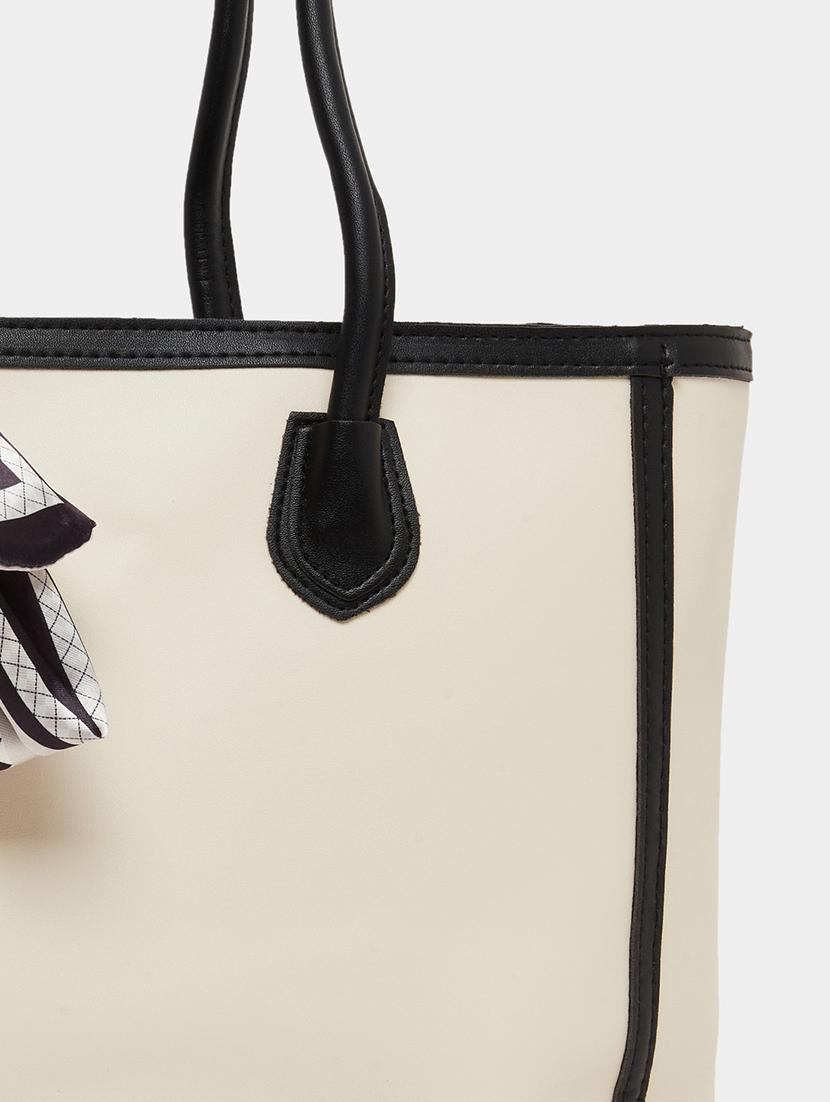 color block pu tote handbag with scarf - 21971436 - Standard Image - 3