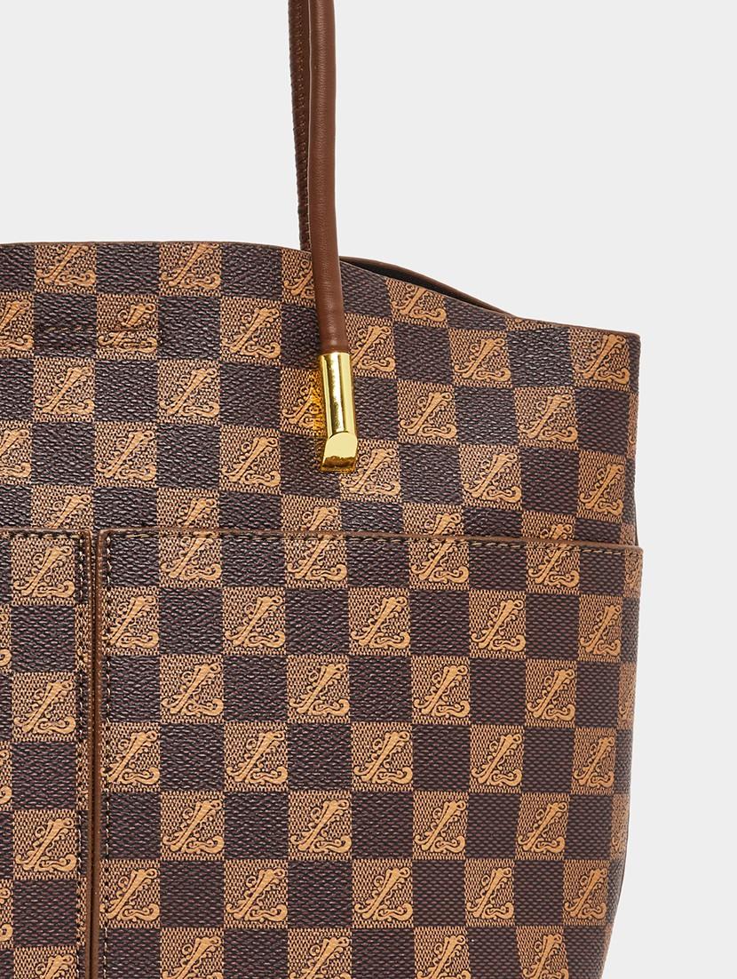 printed brown pu leather handbag - 21971437 - Standard Image - 3