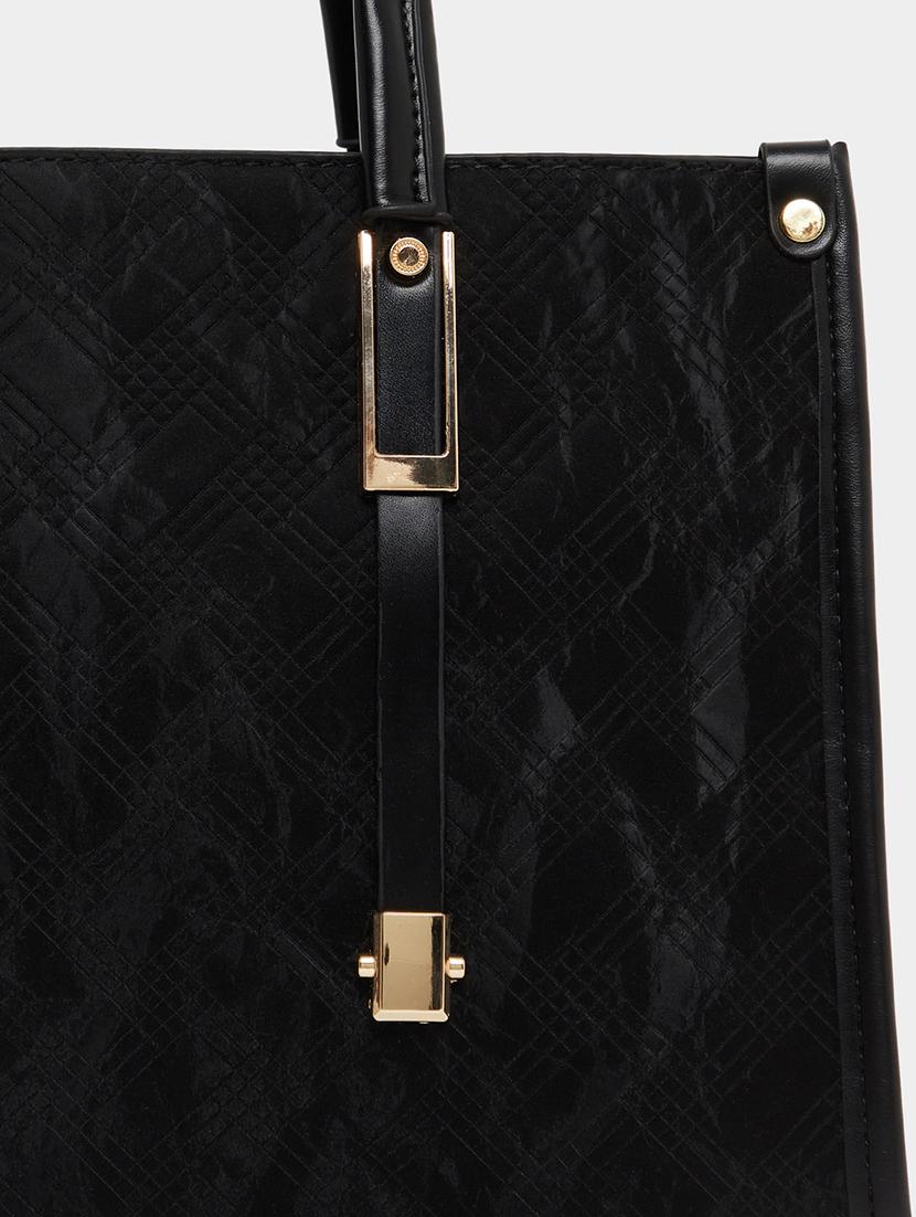 black textured pu leather handbag - 21971438 - Standard Image - 3