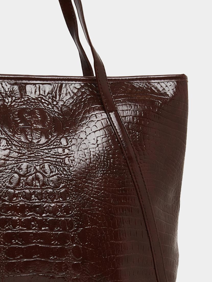 women textured brown shoulder pu bag - 21971441 - Standard Image - 3