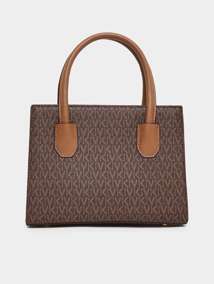 printed brown pu leather structured handbag - 21971442 - Standard Image - 3