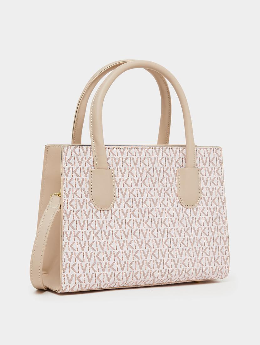 printed beige pu regular handbag - 21971444 - Standard Image - 3