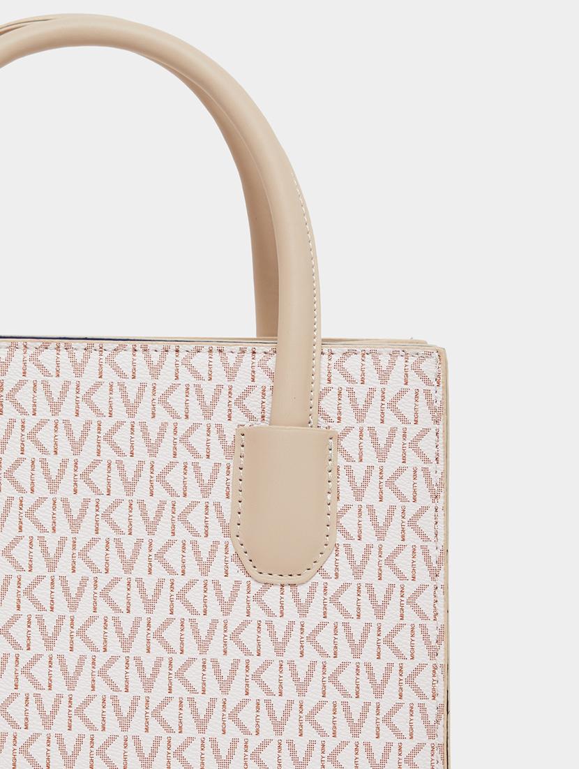 printed beige pu regular handbag - 21971444 - Standard Image - 5