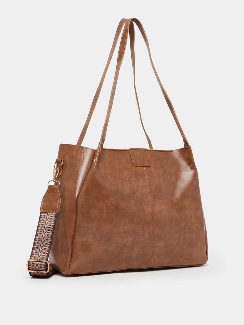 brown solid strap detail shoulder bag - 21971446 -  Zoom Image - 0