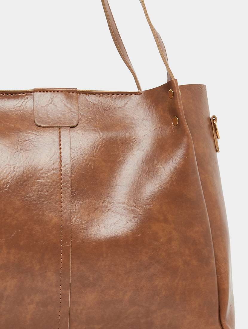 brown solid strap detail shoulder bag - 21971446 - Standard Image - 3
