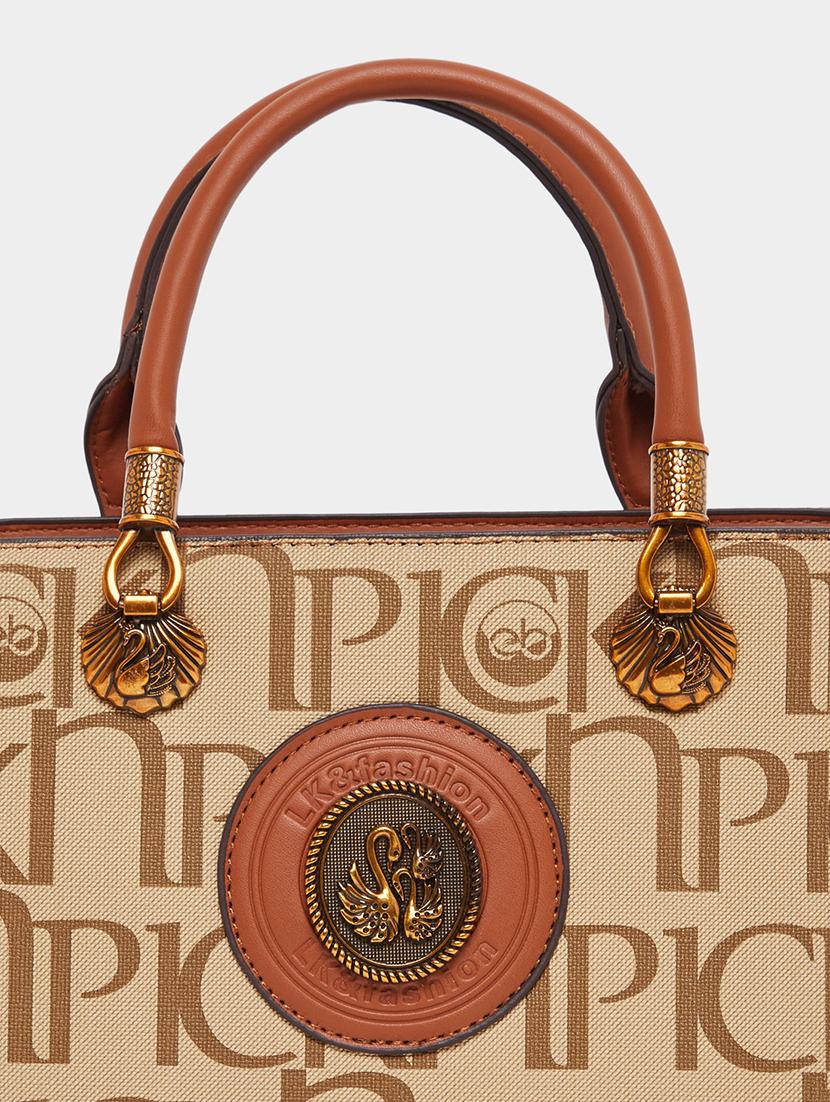 beige printed pu structured handbag - 21971450 - Standard Image - 3