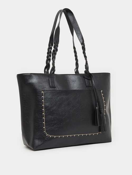 women black textured tote bag with tassels - 21971452 -  Standard Image - 0