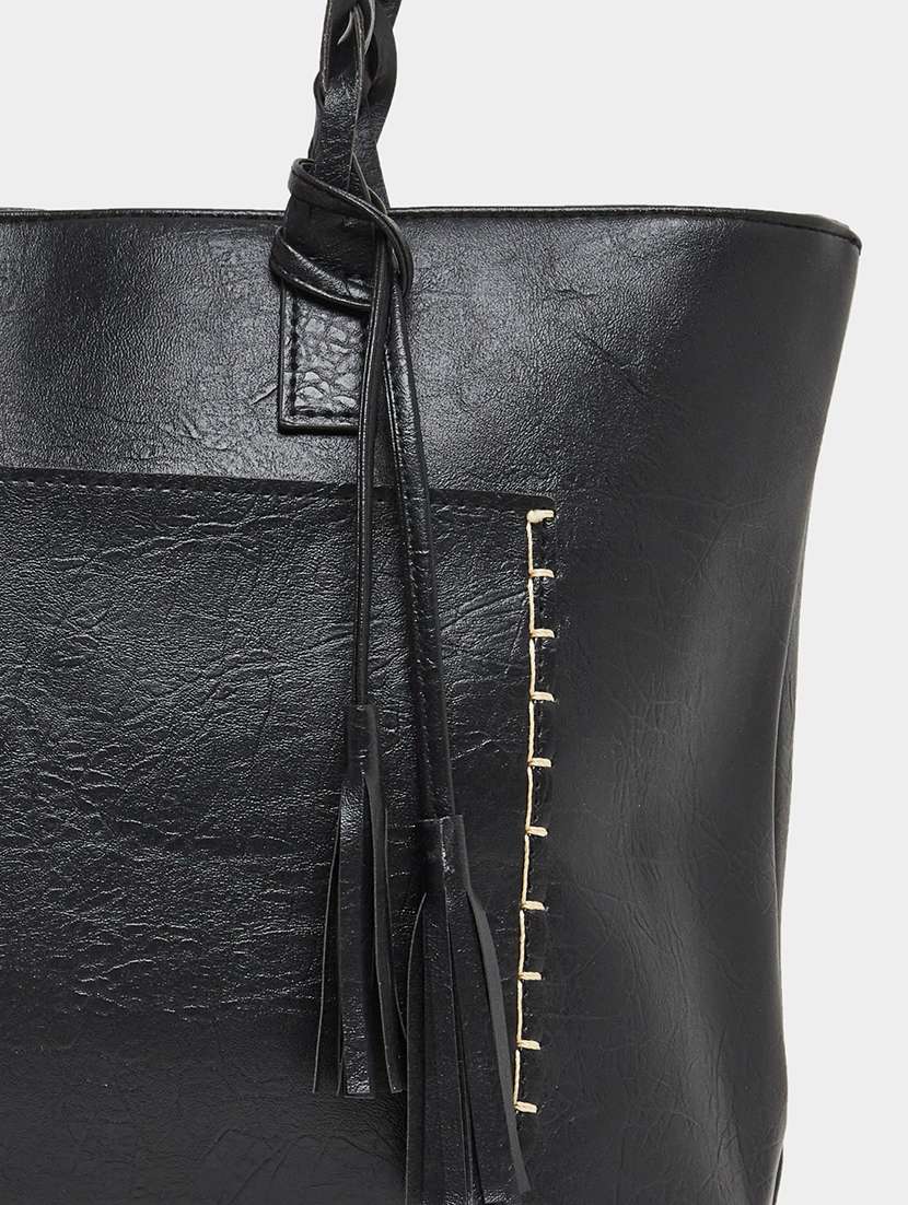 women black textured tote bag with tassels - 21971452 -  Standard Image - 3