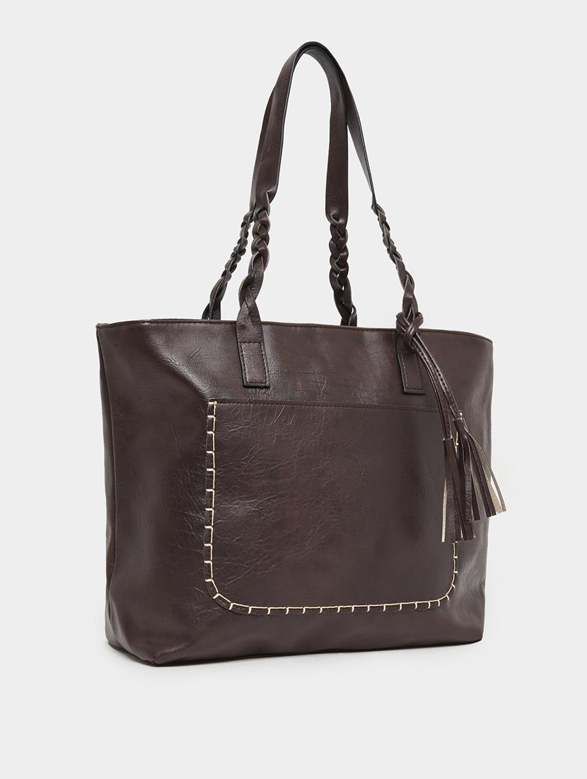 brown pu leather tote bag with tassel - 21971453 - Zoom Image - 0