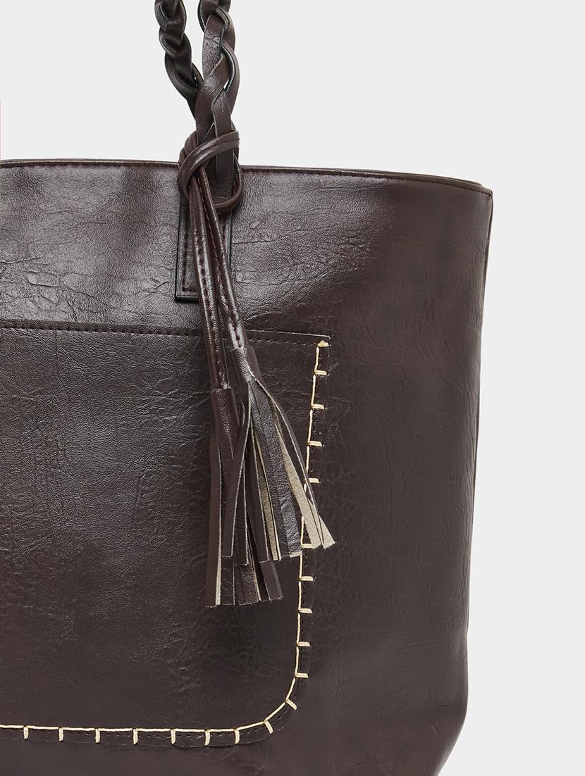 brown pu leather tote bag with tassel - 21971453 - Standard Image - 3