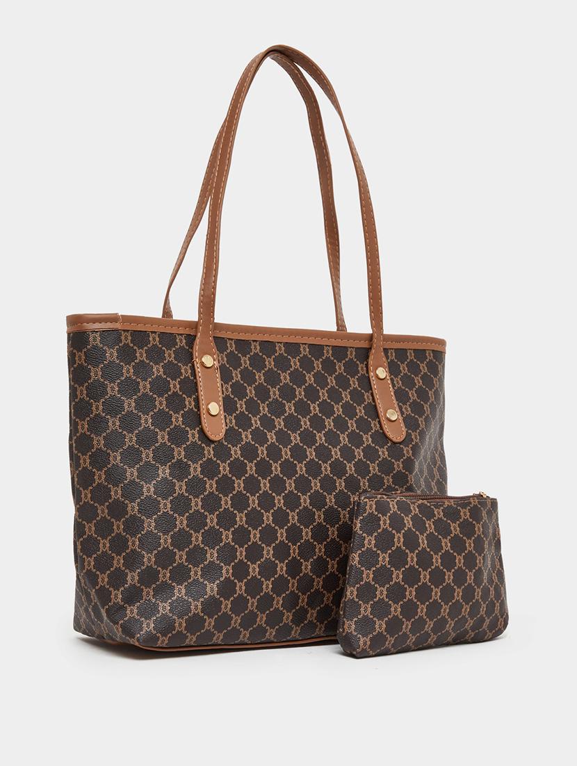 women printed brown tote bag with pouch - 21971457 - Zoom Image - 0