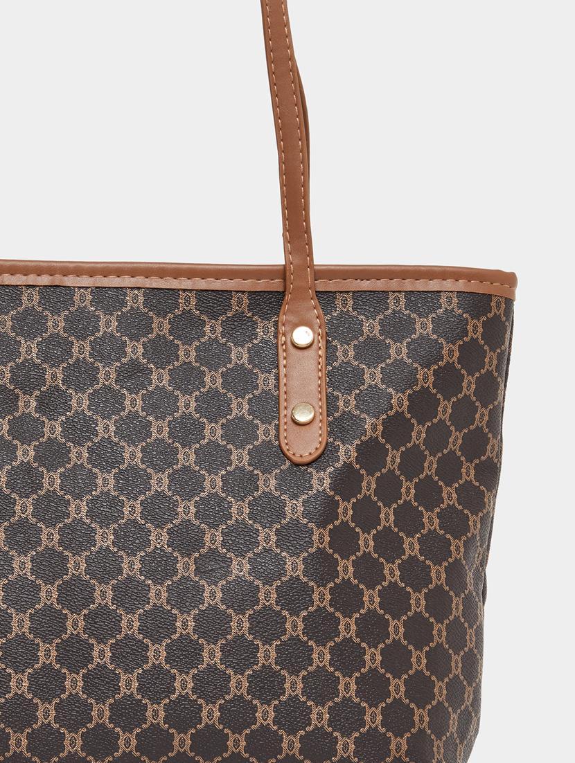 women printed brown tote bag with pouch - 21971457 - Standard Image - 3