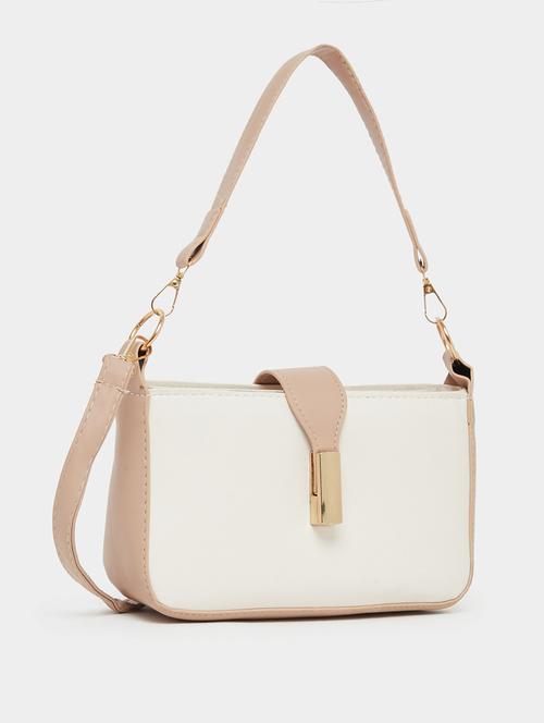 women beige pu color block handbag - 21971458 - Standard Image - 0