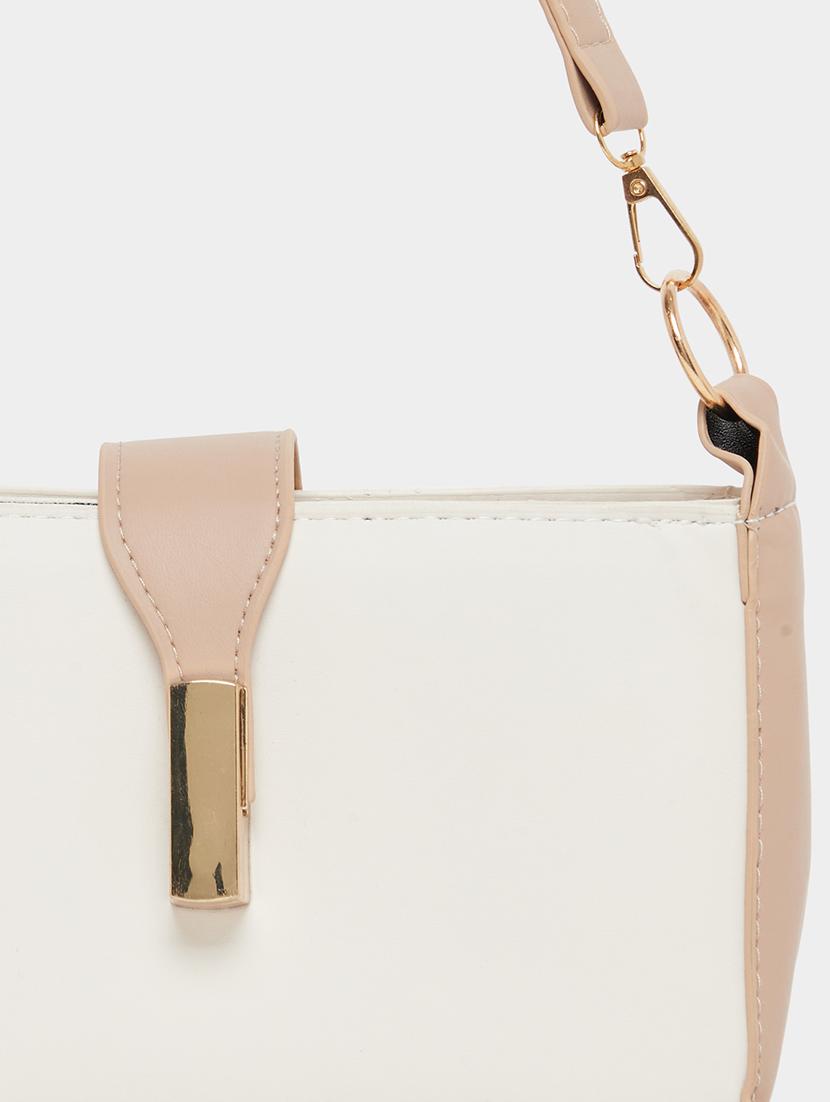 women beige pu color block handbag - 21971458 - Standard Image - 3