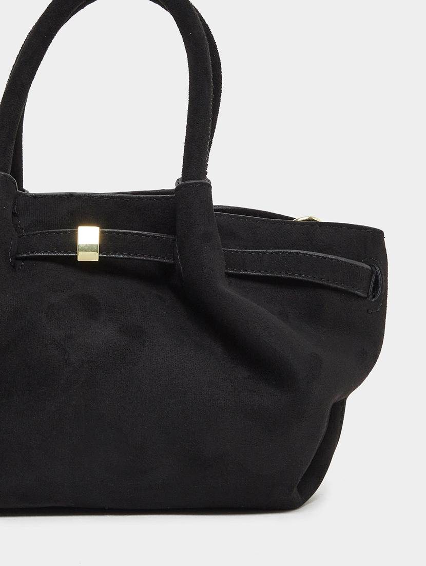 black solid handbag with detachable strap - 21971463 - Standard Image - 3