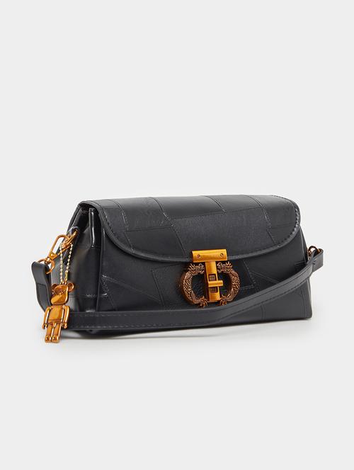 women black pu textured sling bag - 21971468 - Standard Image - 0
