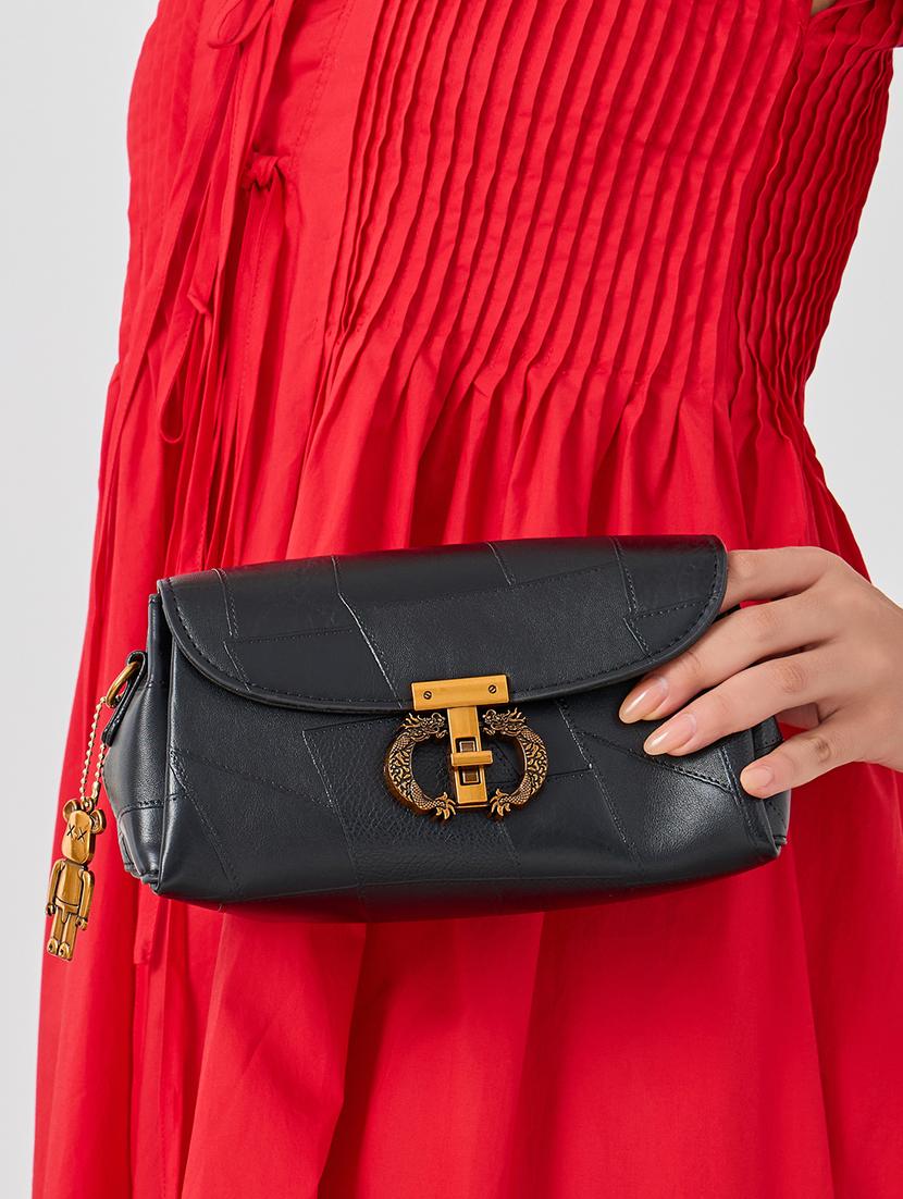 women black pu textured sling bag - 21971468 - Standard Image - 3